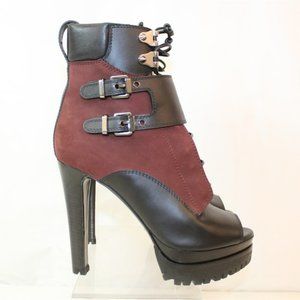 Sergio Rossi Black Burgundy Heel Boots Size 38 NWOT